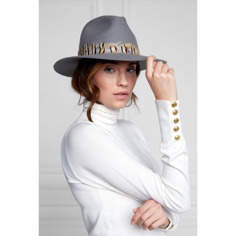 Holland Cooper Trilby Hat Double Feather Band - Light Grey-3